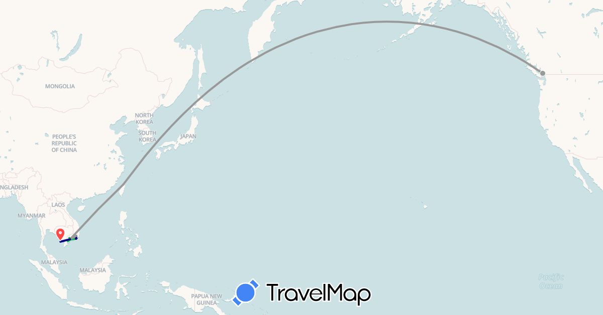 TravelMap itinerary: driving, bus, plane, hiking in Canada, Taiwan, Vietnam (Asia, North America)